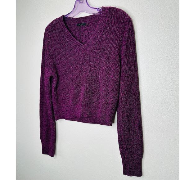 NWT Bobiblack Black Berry Marled VNeck Long Sleeve Crop Sweater S - Picture 3 of 10